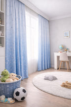 Yıldız desenli mavi çocuk odası fon perde çift kanat ikracelik.com