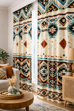 Etnik Desenli Geometrik Motifli Modern Fon Perde Çift Kanat ikracelik.com