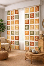 Retro Geometrik Desenli Modern Fon Perde Çift Kanat ikracelik.com